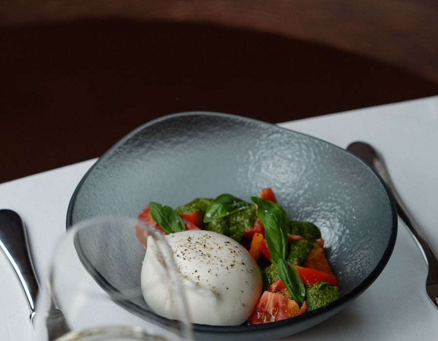 Burrata with basil oil