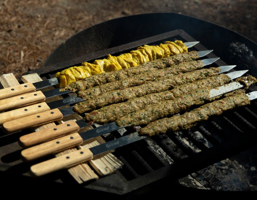 Skewers waiting on the rail