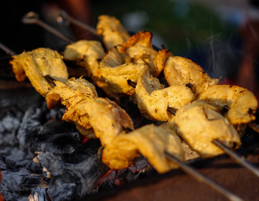 Chicken tikka over charcoal